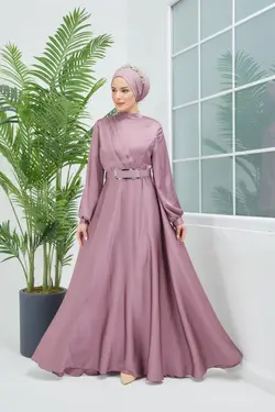 لباس مجلسی پوشیده اکسسوار دار کمربند ساتن برند Moda Echer کد 1648715427