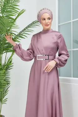 لباس مجلسی پوشیده اکسسوار دار کمربند ساتن برند Moda Echer کد 1648715427