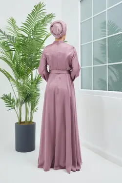لباس مجلسی پوشیده اکسسوار دار کمربند ساتن برند Moda Echer کد 1648715427