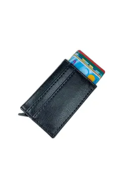 کارت مردانه چرم وگان جا کارتی مشکی برند Hobimtek کد 1648836789