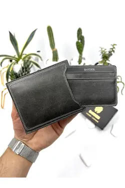 کیف پول جا کارتی اضافی طوسی مردانه چرم اصل برند bayderi کد 1648808727