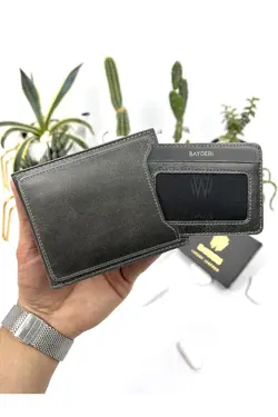 کیف پول جا کارتی اضافی طوسی مردانه چرم اصل برند bayderi کد 1648808727