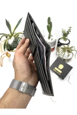 کیف پول جا کارتی اضافی طوسی مردانه چرم اصل برند bayderi کد 1648808727