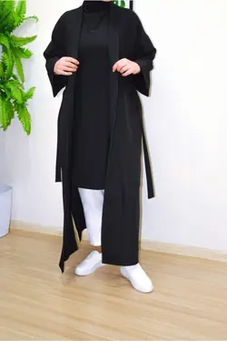 کیمونو کرپ کمربند‎دار بلند کلفت زنانه برند PNRSTİL کد 1648779729