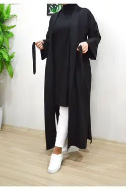 کیمونو کرپ کمربند‎دار بلند کلفت زنانه برند PNRSTİL کد 1648779729