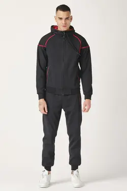 ست لباس راحتی کلاهدار کامل زیپدار مشکی مردانه برند KREPP کد 1648752429