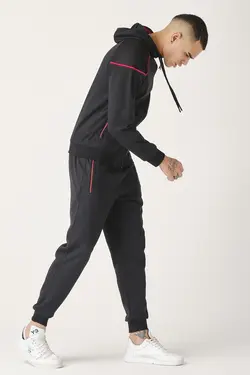 ست لباس راحتی کلاهدار کامل زیپدار مشکی مردانه برند KREPP کد 1648752429