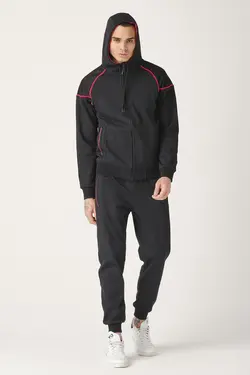 ست لباس راحتی کلاهدار کامل زیپدار مشکی مردانه برند KREPP کد 1648752429