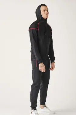 ست لباس راحتی کلاهدار کامل زیپدار مشکی مردانه برند KREPP کد 1648752429