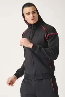 ست لباس راحتی کلاهدار کامل زیپدار مشکی مردانه برند KREPP کد 1648752429