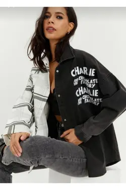 پیراهن طرح‎دار خطدار جین برند İBABUTİK کد 1648909520