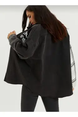 پیراهن طرح‎دار خطدار جین برند İBABUTİK کد 1648909520