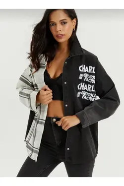 پیراهن طرح‎دار خطدار جین برند İBABUTİK کد 1648909520