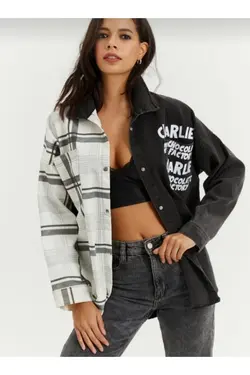 پیراهن طرح‎دار خطدار جین برند İBABUTİK کد 1648909520