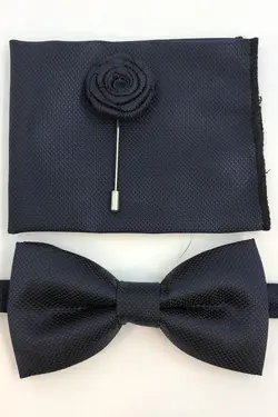 ست پاپیون یقه سوزن دار دستمال طرح‎دار سرمه ای تیره برند Quesste Accessory کد 1648903999