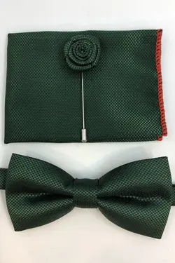 ست پاپیون یقه سوزن دار دستمال طرح‎دار سبز تیره برند Quesste Accessory کد 1648903822