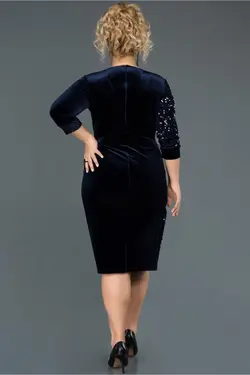 لباس مجلسی سایز بزرگ مخملی پولک دوز پولکی کوتاه سرمه ای زنانه برند Abiyefon کد 1648898711