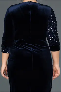 لباس مجلسی سایز بزرگ مخملی پولک دوز پولکی کوتاه سرمه ای زنانه برند Abiyefon کد 1648898711