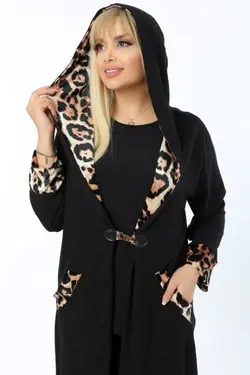 بافتنی جیب دار کلاهدار یقه بلند طرح پلنگی برند Kheos کد 1648896911