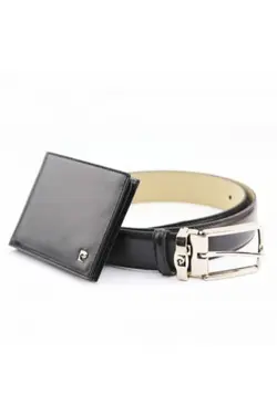کیف پول جهیزیه ست کمربند چرم 100چرم جا کارتی مردانه برند Pierre Cardin کد 1648857969