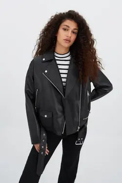 کت چرم مصنوعی قد متوسط برند Stradivarius کد 1648856888