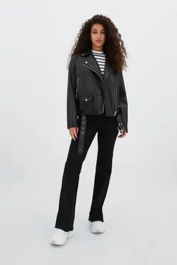 کت چرم مصنوعی قد متوسط برند Stradivarius کد 1648856888
