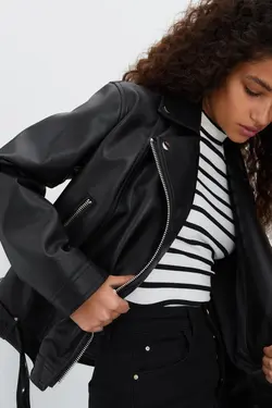 کت چرم مصنوعی قد متوسط برند Stradivarius کد 1648856888