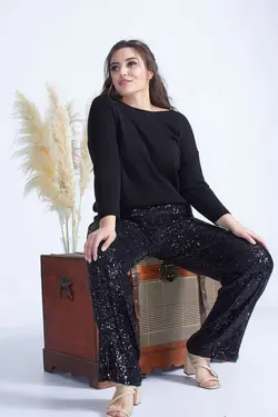 سایز بزرگ پولک دوز شلوار مشکی برند Moda Berray کد 1648855817