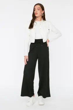 شلوار راحتی بافتنی دور کمر بلند پاچه گشاد کشی مشکی برند TRENDYOL MODEST کد 1649006588