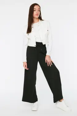 شلوار راحتی بافتنی دور کمر بلند پاچه گشاد کشی مشکی برند TRENDYOL MODEST کد 1649006588
