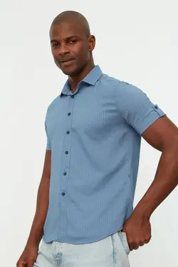 پیراهن اسلیم فیت یقه سرشونه دار مردانه برند TRENDYOL MAN کد 1648991686