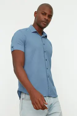 پیراهن اسلیم فیت یقه سرشونه دار مردانه برند TRENDYOL MAN کد 1648991686