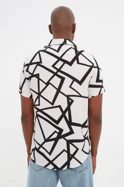 پیراهن متناسب یقه طرحدار آستین کوتاه سفید مردانه برند TRENDYOL MAN کد 1648991665