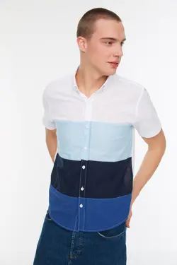 دکمه‎دار اسلیم فیت یقه رنگ آبی مردانه برند TRENDYOL MAN کد 1648991660