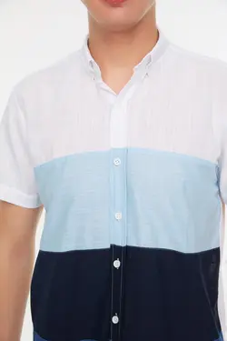 دکمه‎دار اسلیم فیت یقه رنگ آبی مردانه برند TRENDYOL MAN کد 1648991660