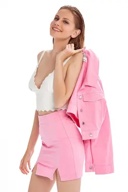 کت بافته شده کوتاه صورتی تکه زنانه برند SUPER FASHION CLUB کد 1648972027