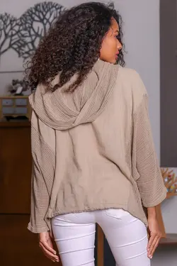 کت دکمه‎دار کلاهدار قابل شستشو کمر چیندار طرح‎دار آستین خفاشی قهوه ای زنانه برند Chiccy کد 1648971934