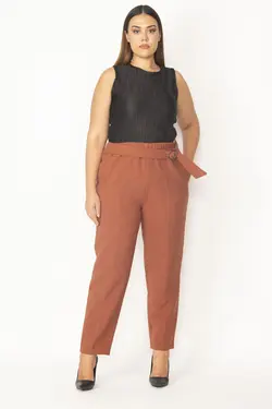 سگک جیب دار دور کمر طرح‎دار کشی دارچینی شلوار کمربند پارچه ای زنانه برند Şans کد 1648970831