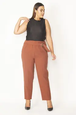 سگک جیب دار دور کمر طرح‎دار کشی دارچینی شلوار کمربند پارچه ای زنانه برند Şans کد 1648970831