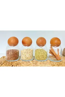 ست‎ادویه جا شکری ظرف شیرینی تاپ ست شیشه ای چوب درب‎دار برند Eksprespazar کد 1648959726