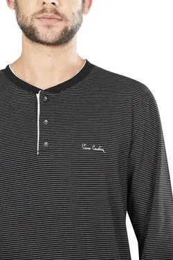 لباس راحتی پانیه آستین بلند راه‎راه مشکی مردانه برند Pierre Cardin کد 1648952647