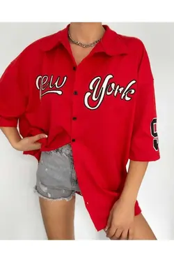 پیراهن گشاد قلاب دوزی شده نیویرک قرمز برند VENTİ کد 1649067374