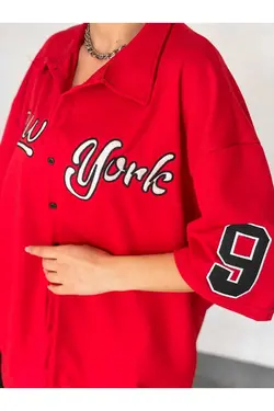پیراهن گشاد قلاب دوزی شده نیویرک قرمز برند VENTİ کد 1649067374