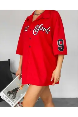 پیراهن گشاد قلاب دوزی شده نیویرک قرمز برند VENTİ کد 1649067374