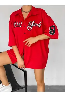 پیراهن گشاد قلاب دوزی شده نیویرک قرمز برند VENTİ کد 1649067374