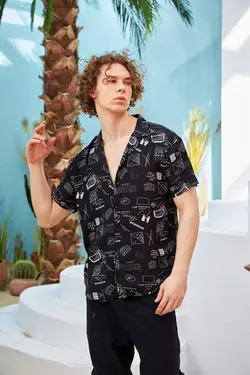 پیراهن آستین کوتاه چاپی یقه طرح‎دار برند Rocqerx کد 1649067249
