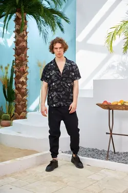 پیراهن آستین کوتاه چاپی یقه طرح‎دار برند Rocqerx کد 1649067249