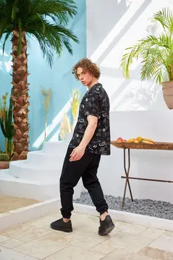 پیراهن آستین کوتاه چاپی یقه طرح‎دار برند Rocqerx کد 1649067249