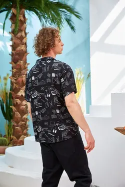 پیراهن آستین کوتاه چاپی یقه طرح‎دار برند Rocqerx کد 1649067249