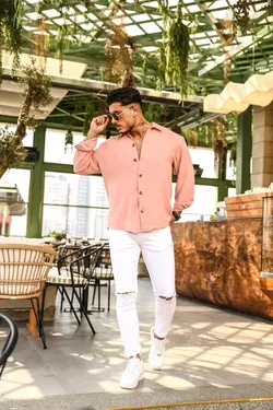 پیراهن گشاد ساتن نارنجی کرم سالمون برند outfiit man کد 1649066349